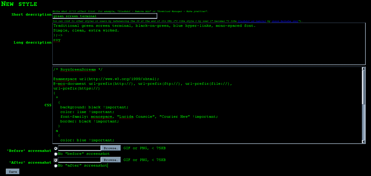 RoyzGreenScream - green screen terminal