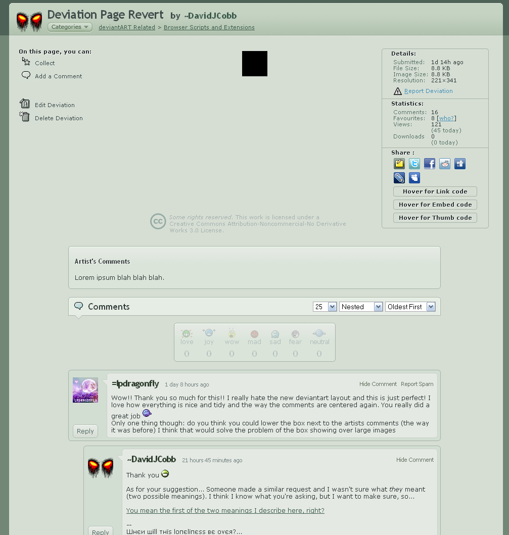deviantART - Deviation Page Revert