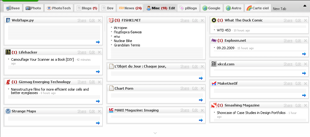 Netvibes - Cleanup clutter (top bar, unread, ...)