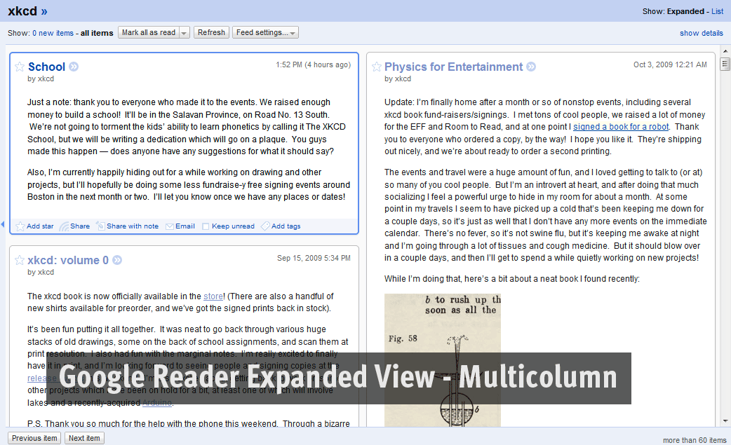 Google Reader - Multicolumn Expanded View