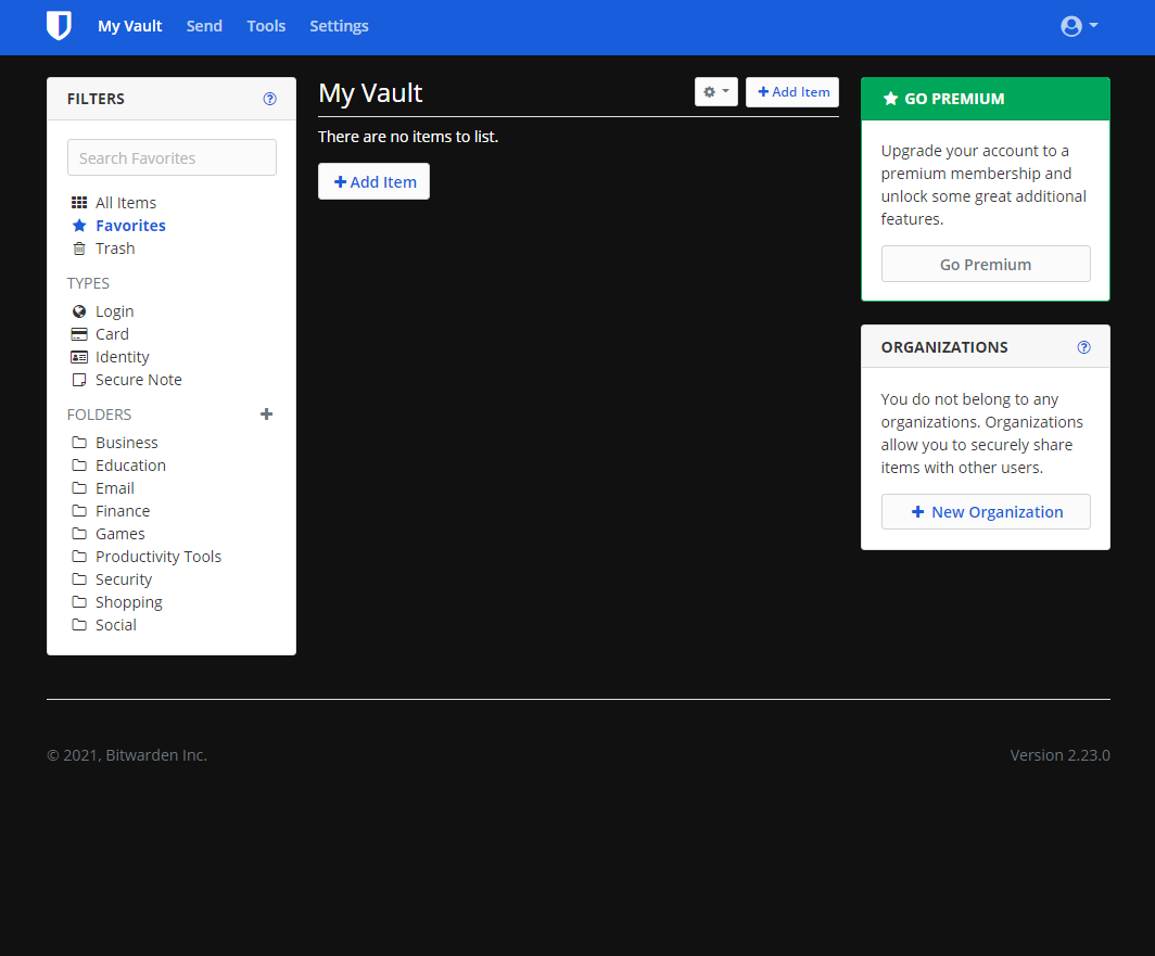 Bitwarden Vault Dark Theme