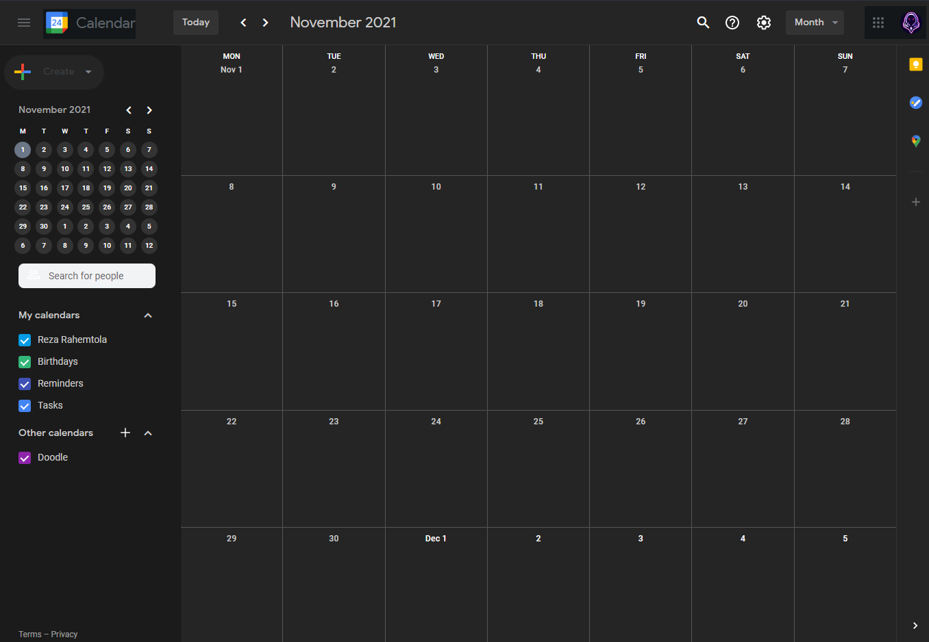 Google Calendar Simple Dark Theme
