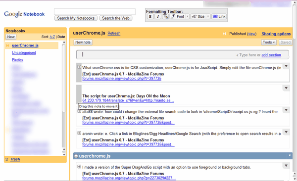 Google Notebook tweaks