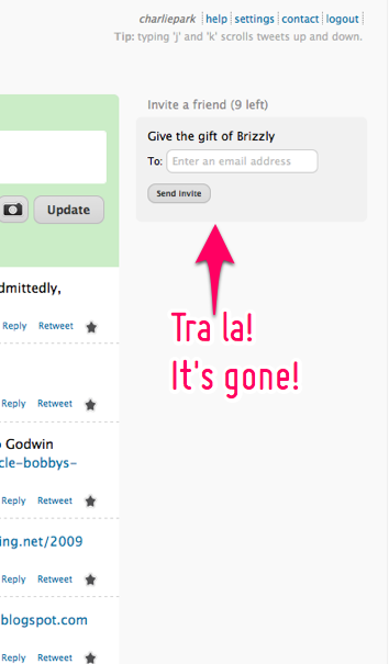 Hide Trends and News Box on Brizzly.com