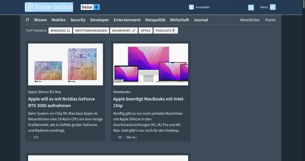 Heise Dark Theme