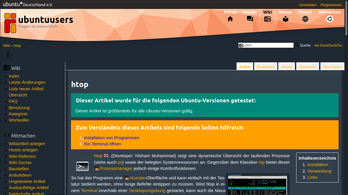 Wiki Ubuntuusers Dark Theme (DE)
