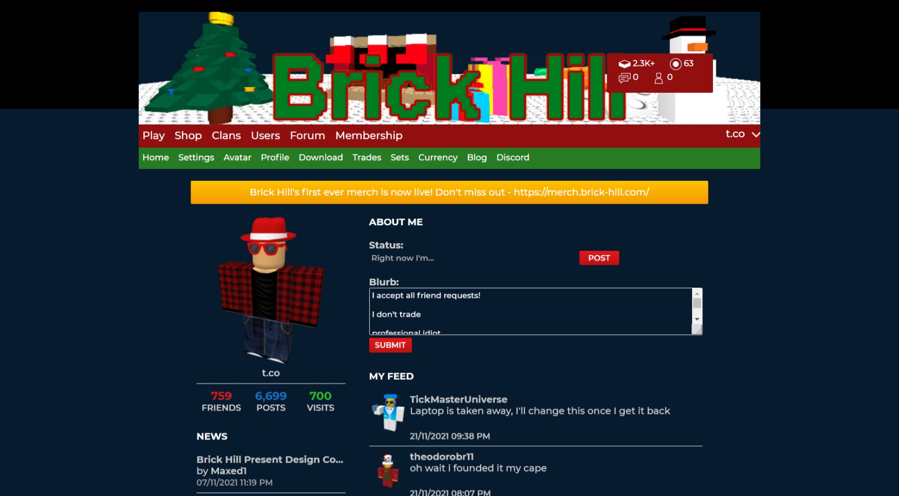 Brick Hill Christmas Theme on old layout