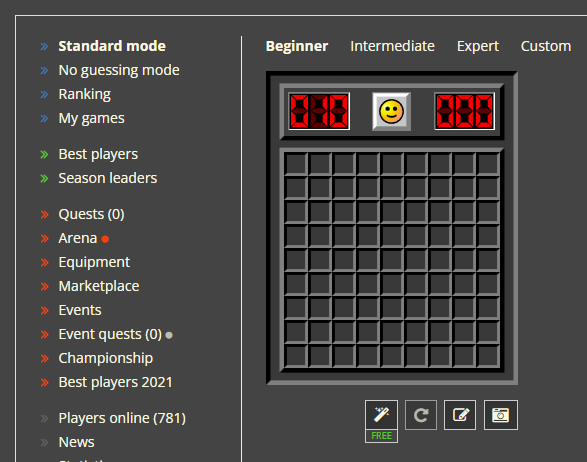 Minesweeper.online dark theme