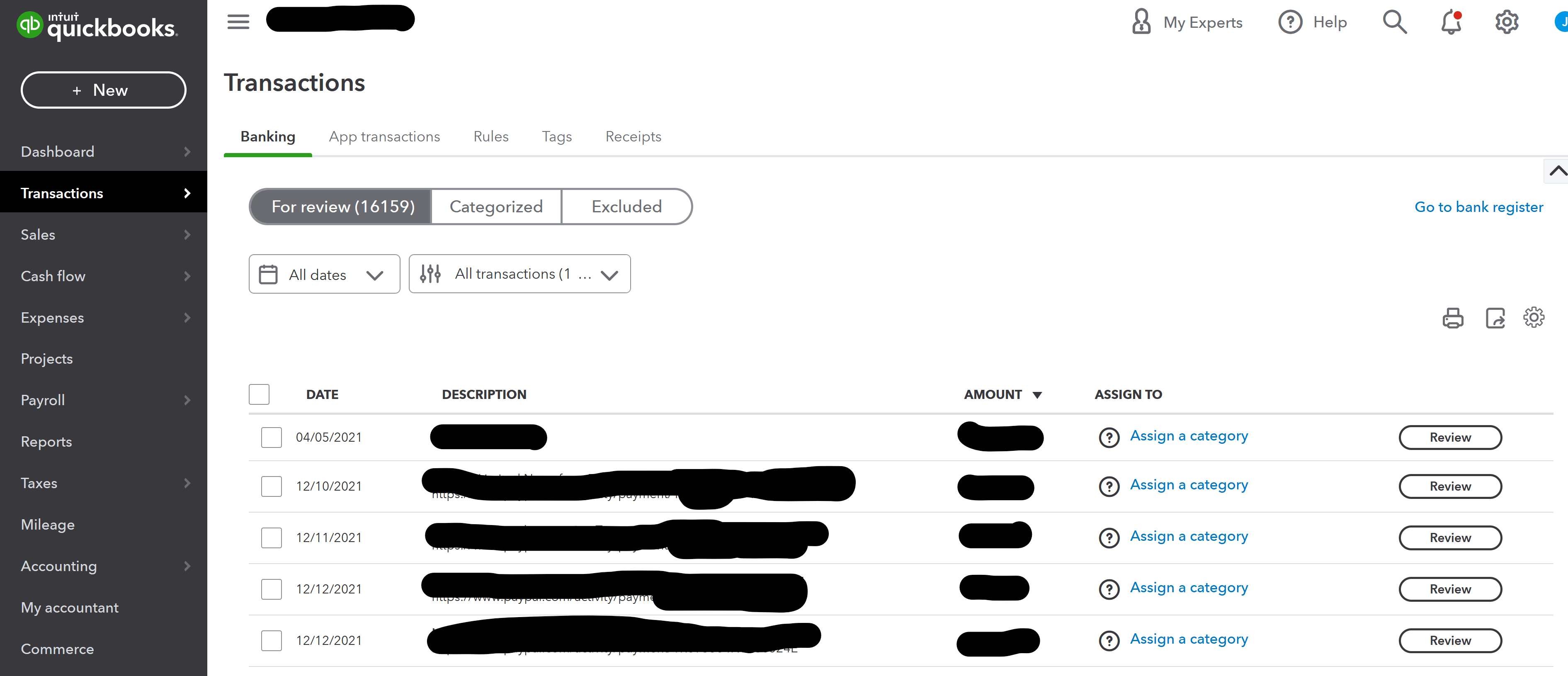 Quickbooks Online better transactions list