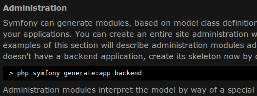 Dark color theme for Symfony docs.