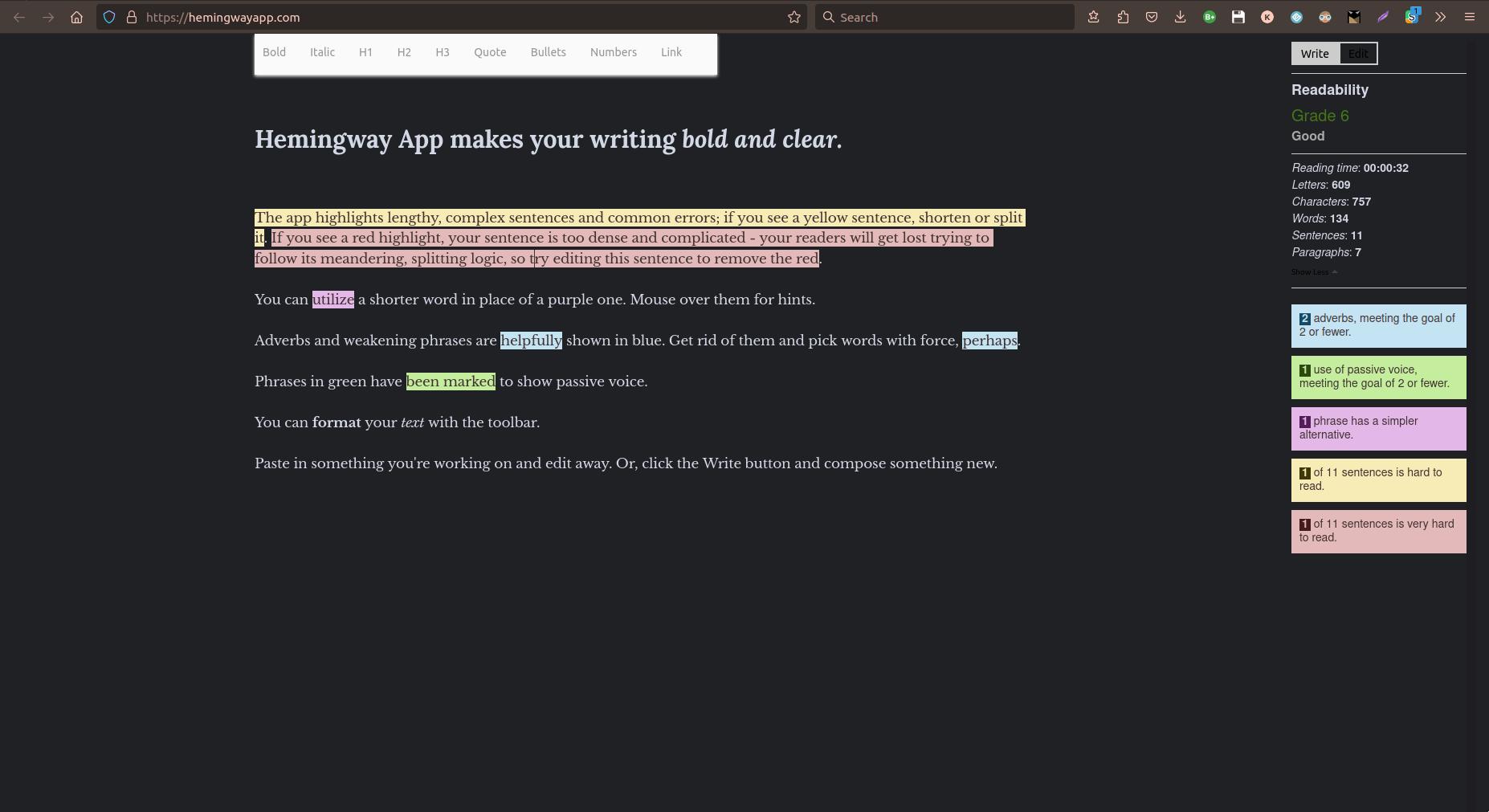 Simple Dark Hemingway Mode