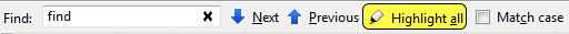 Findbar:'Highlight All' Background Yellow Activate