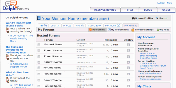 DelphiForums MyForums page
