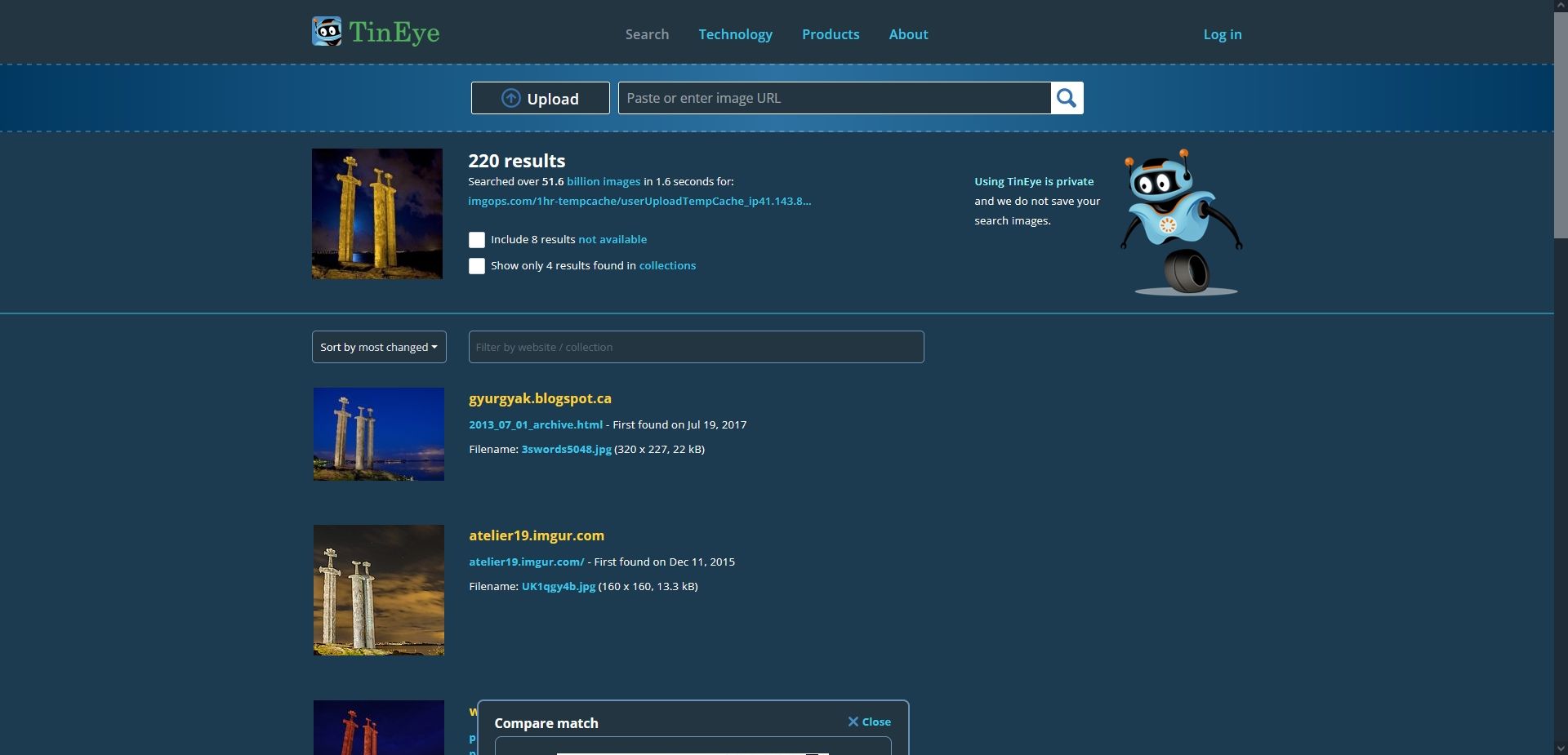 Dark Theme for TinEye Search