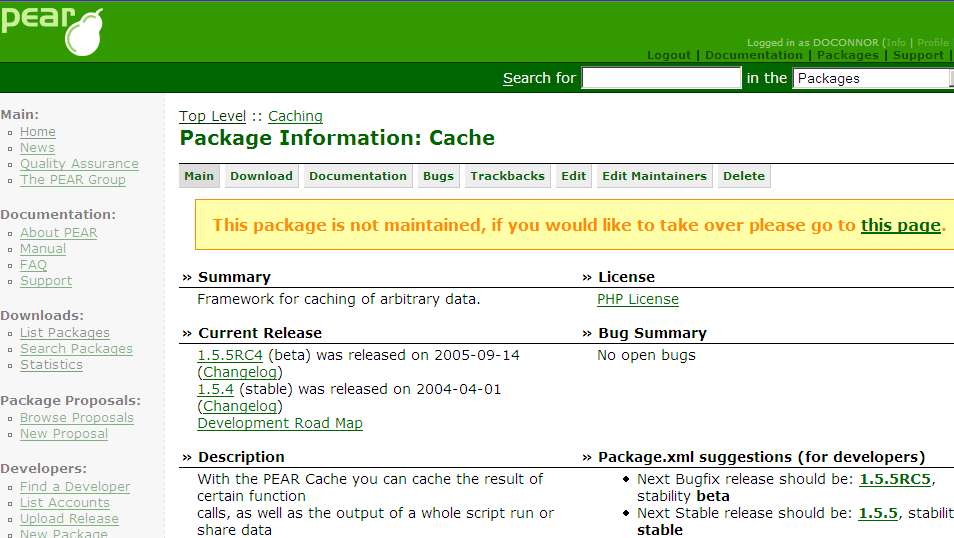 pear.php.net minor enhancements