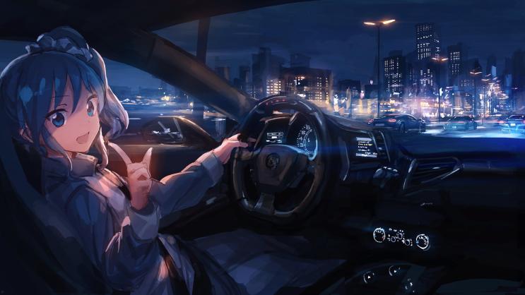 Anime girl in car