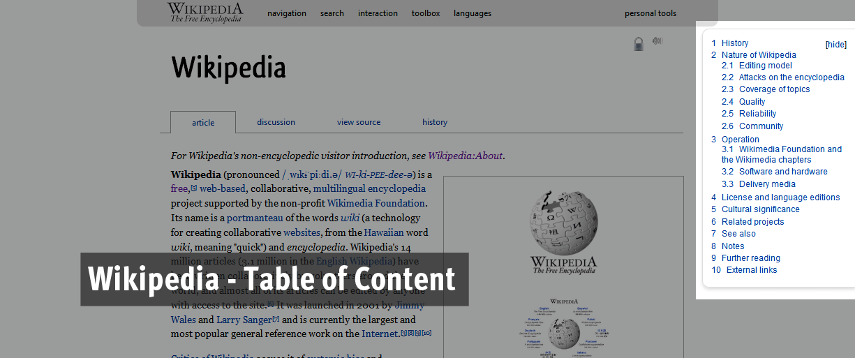 Wikipedia - Table of Content