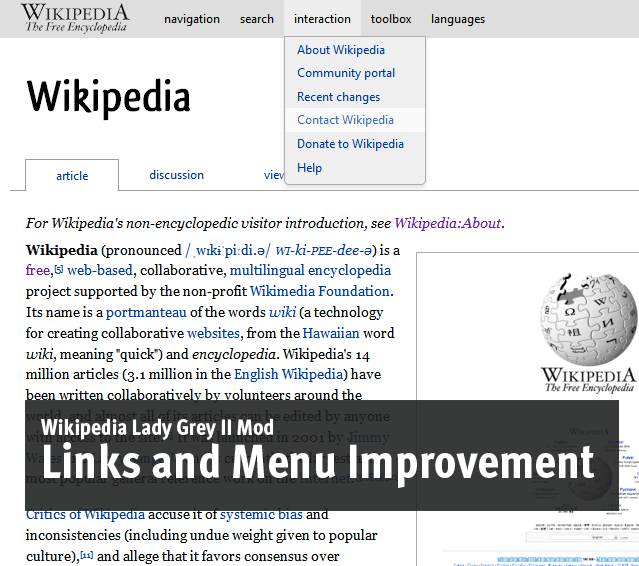 Wikipedia - Lady Grey II - Link & Menu Improvement
