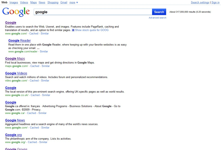 New google.com (25.11.09) without Sidebar