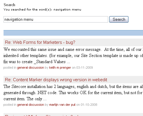 Sitecore SDN search results