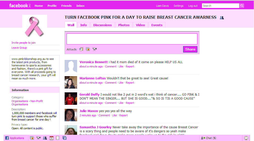 Pink Facebook - breast cancer awareness