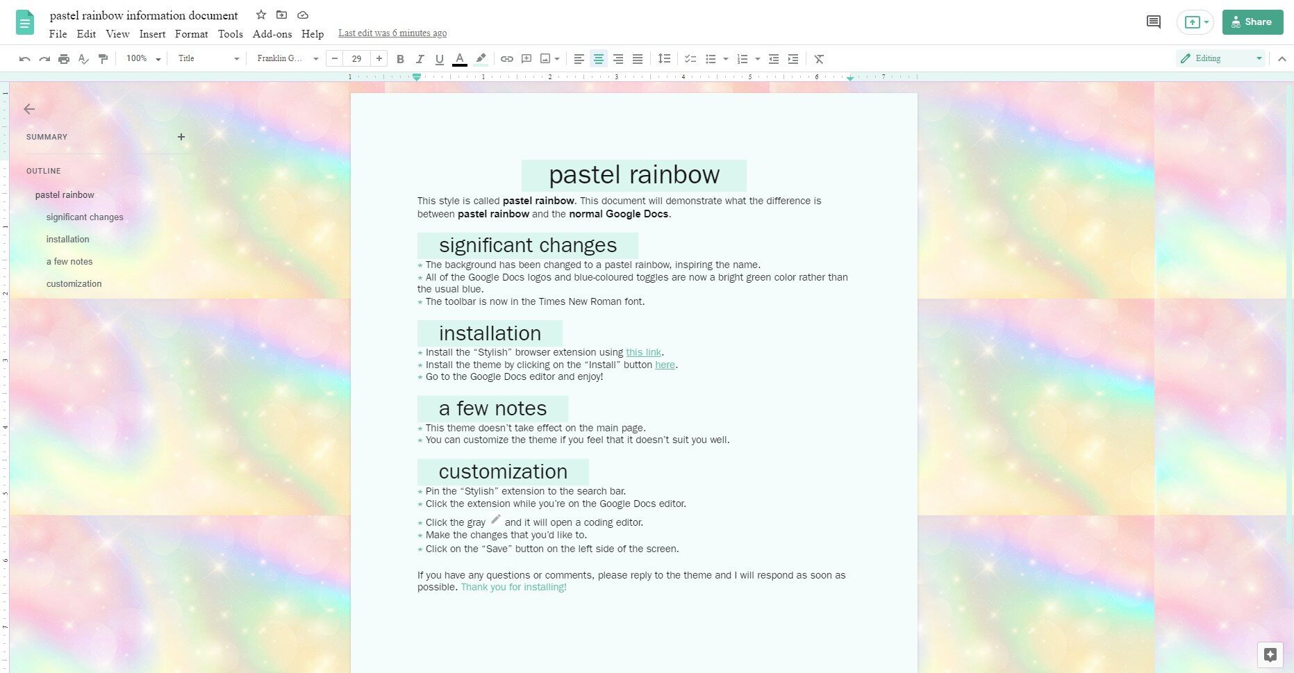 pastellic rainbow for google docs