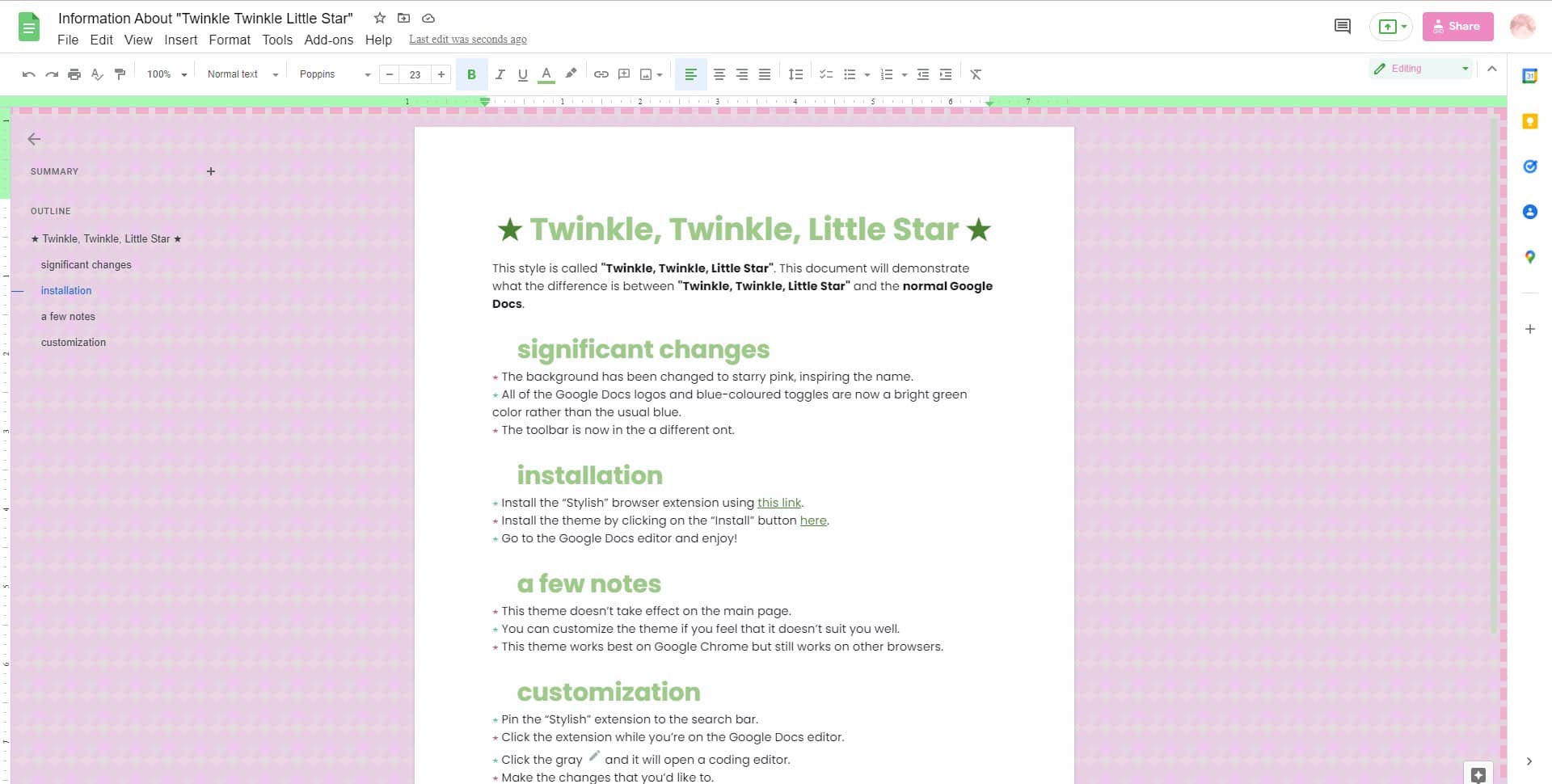 twinkle, twinkle, little star google docs