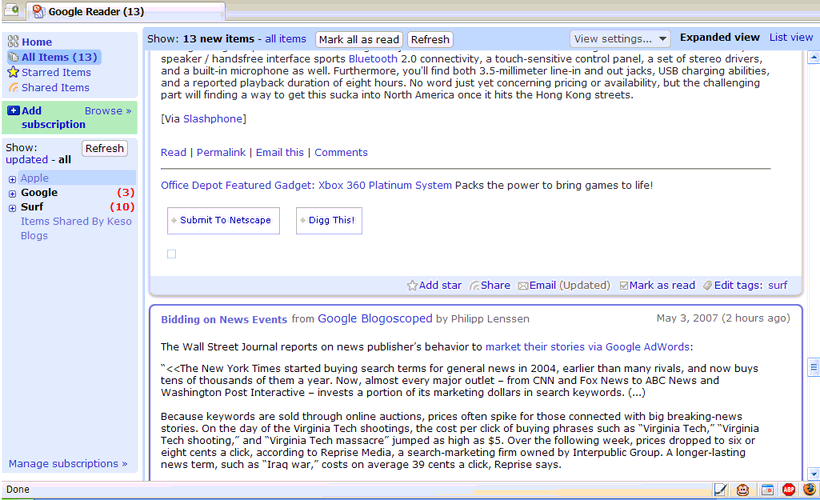 Google Reader Wide
