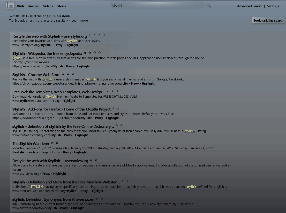 Ixquick search - dark & clean