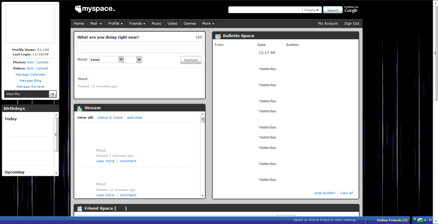 MySpace 1.3 Home Screen for Music Profiles