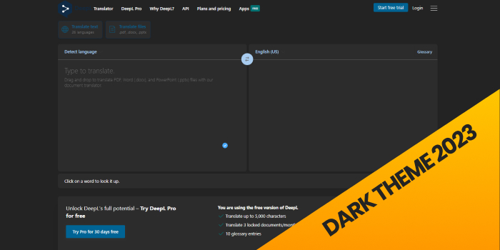 Dark theme Deepl 2023