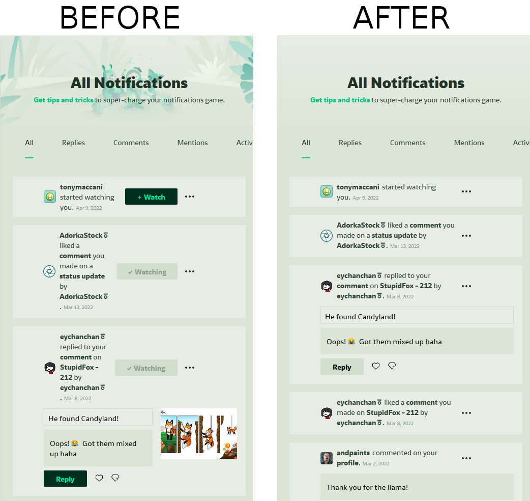 deviantART: unbloat new notifications