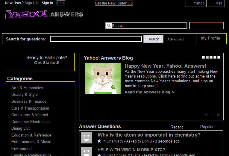 Yahoo! Answers Black and Yellow