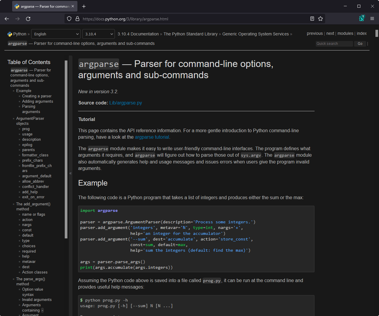 Python Documentation - Dark Theme