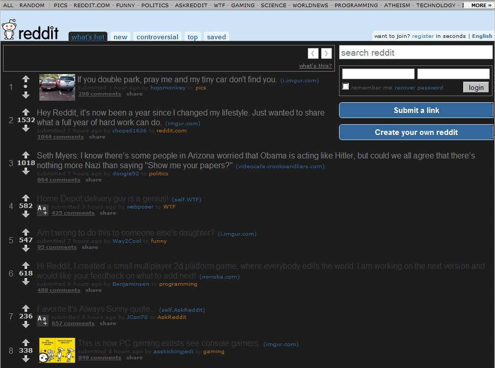Reddit - dark and easy on the eyes
