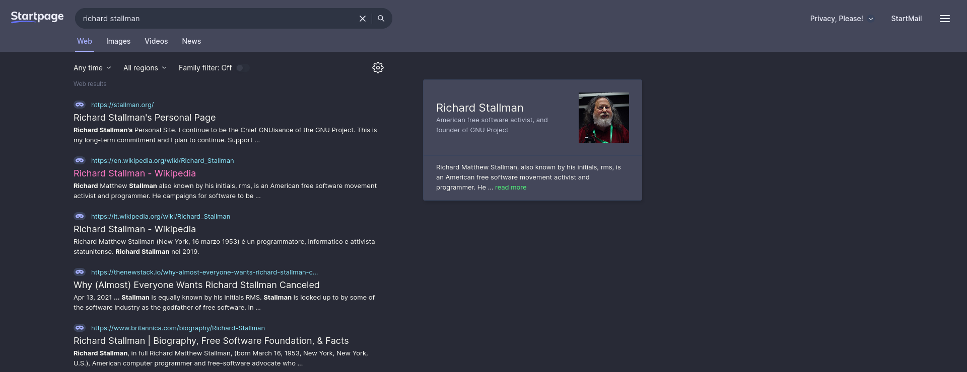 Startpage.com Dracula