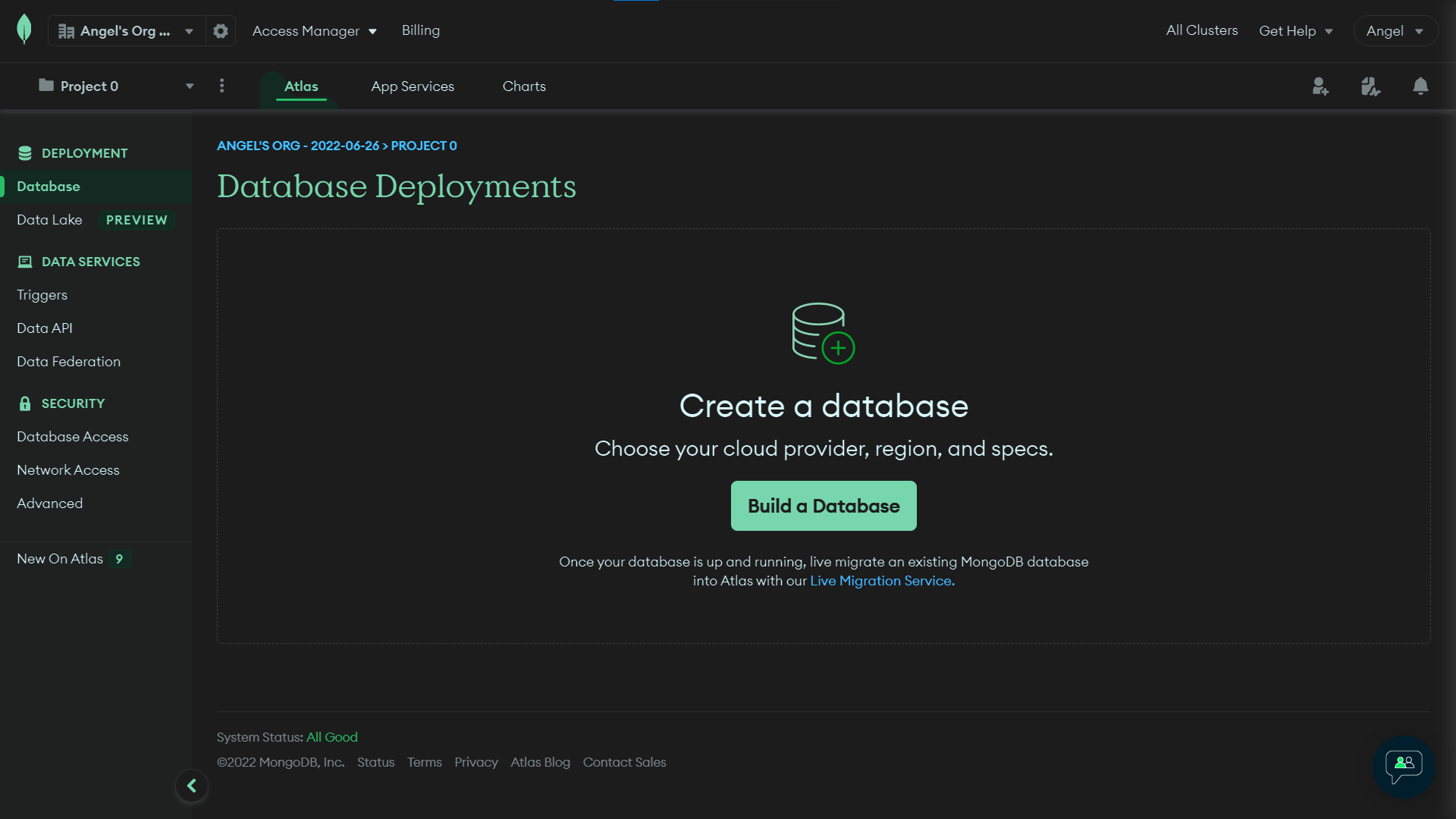 MongoDB Cloud Dark Theme