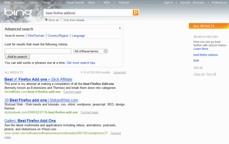 Bing search page like Google