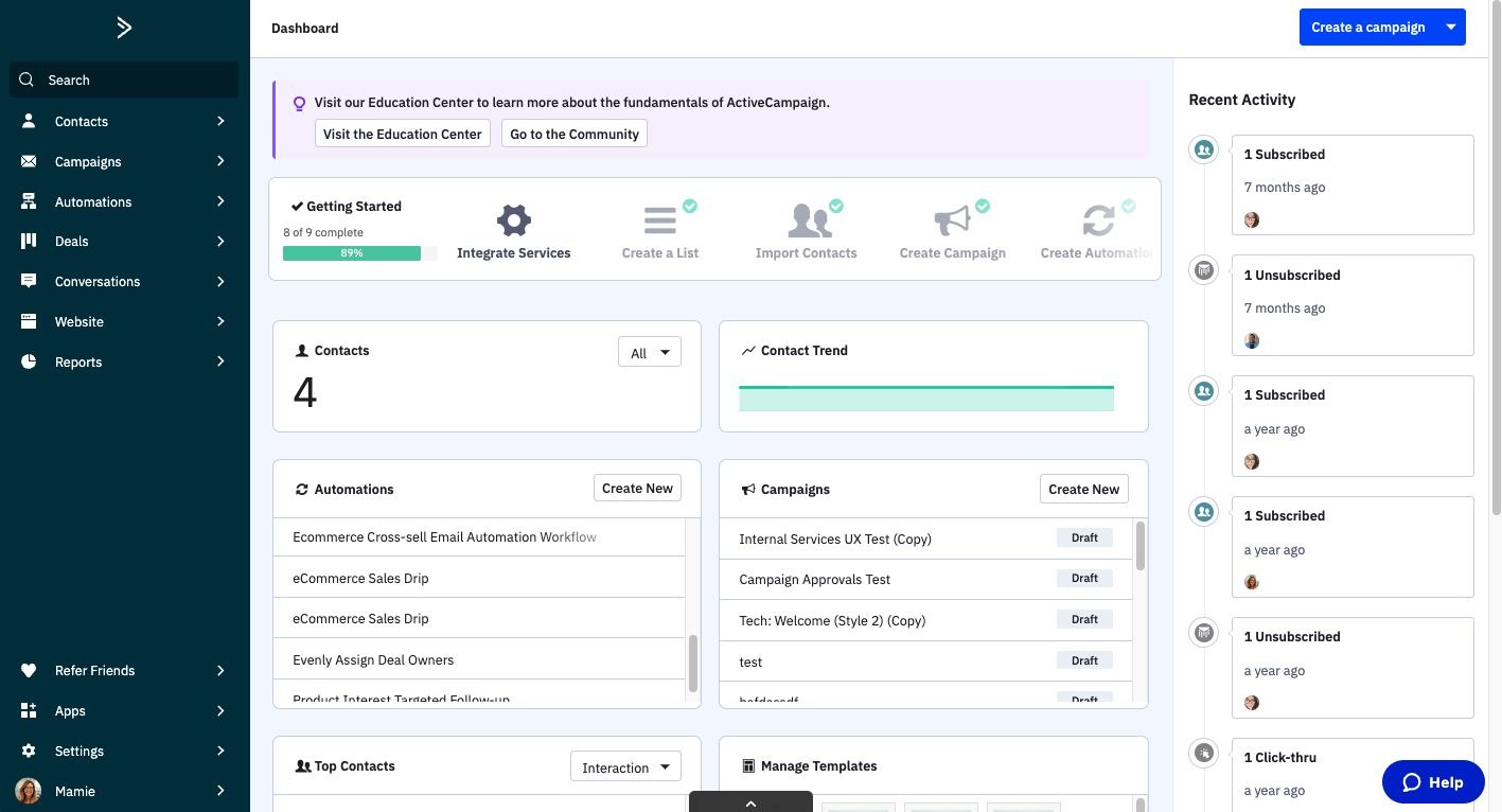 ActiveCampaign Navigation Color Theme