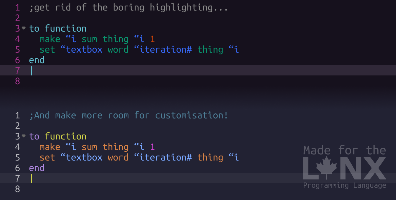 Lynx code color customization