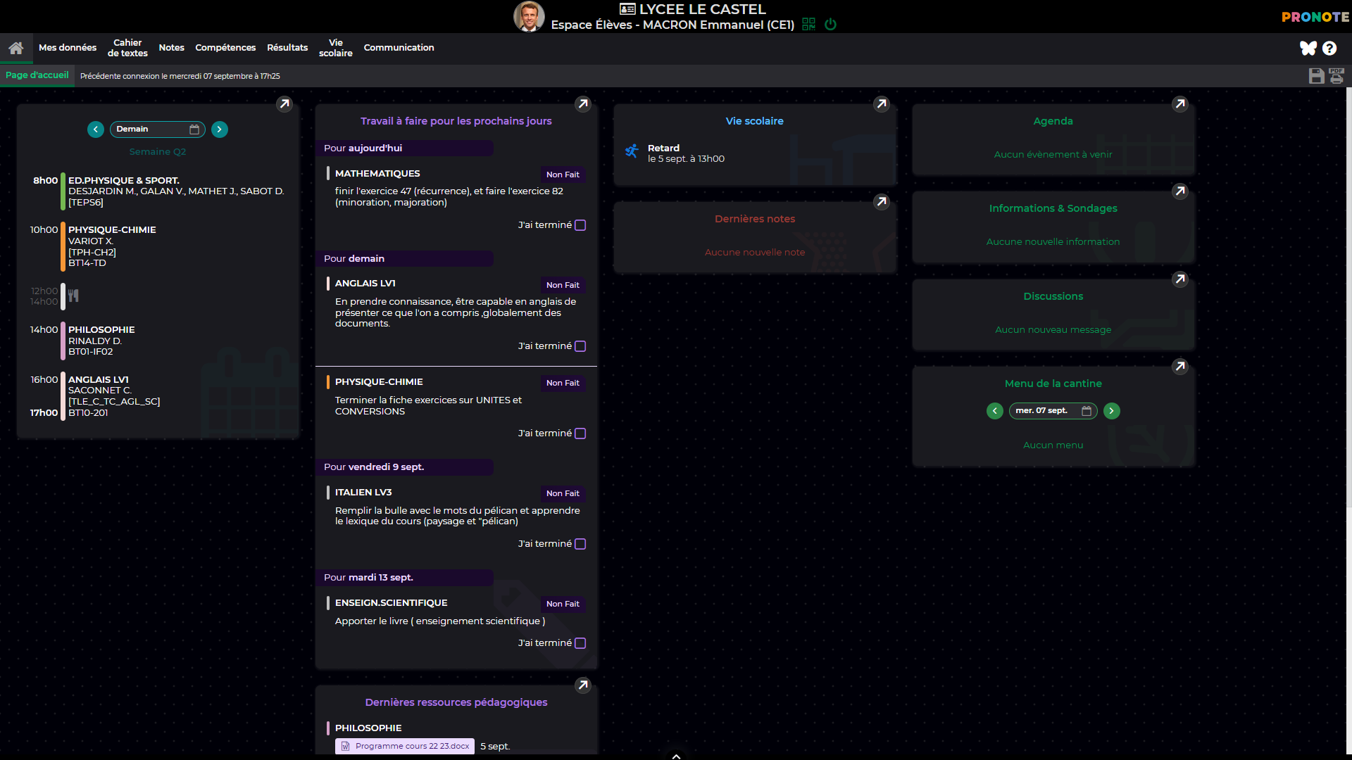 Pronote - Thème Sombre (2022)