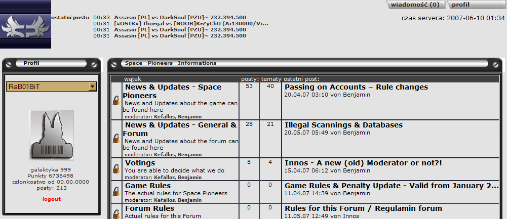 Space Pioneers (forum) -  the old style