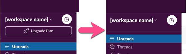 remove free Slack's "Upgrade Plan" button