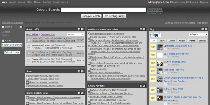 Darkened Google & iGoogle grey / gray Feb 2010