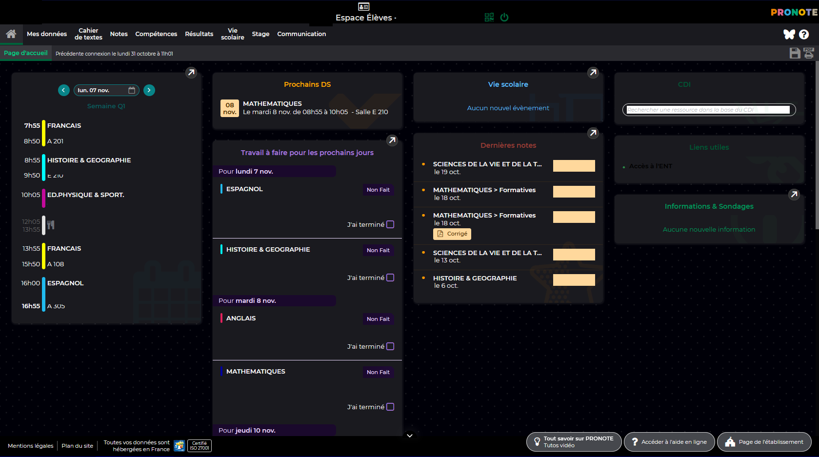 Pronote - Thème Dark