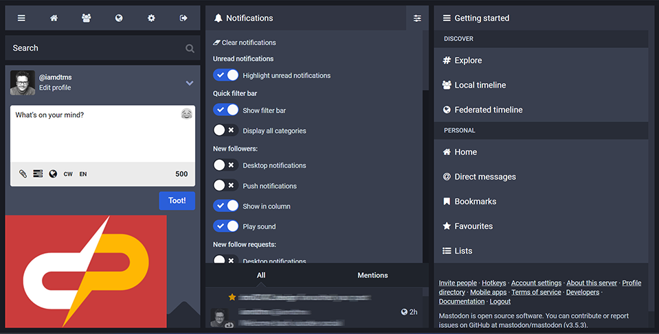 Mastodon web variable column width