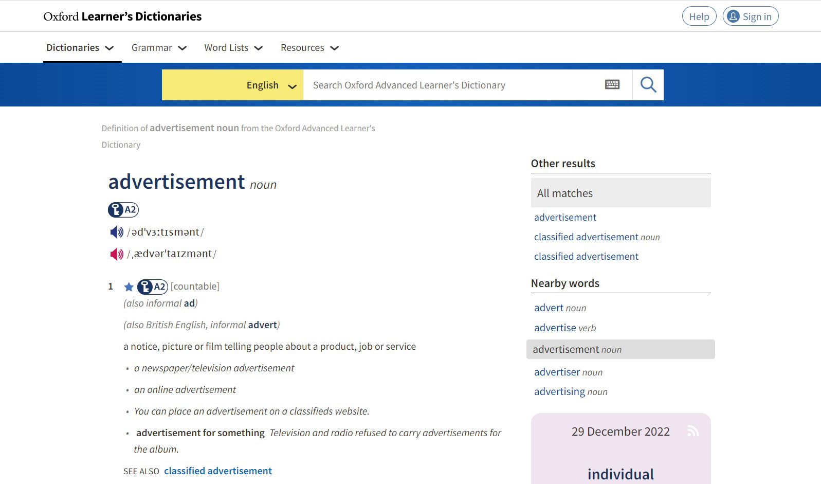 Oxford Learners Dictionary With No Ads