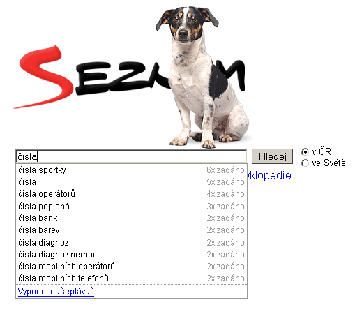 Seznam, Našeptávač