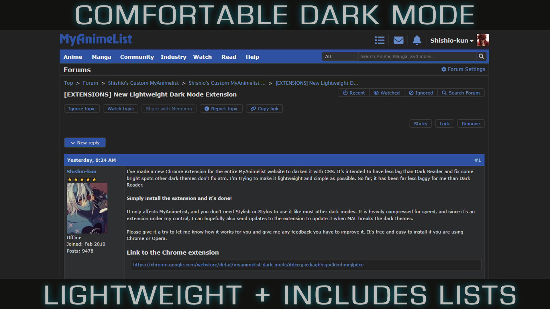Comfortable Dark Mode - Includes Lists