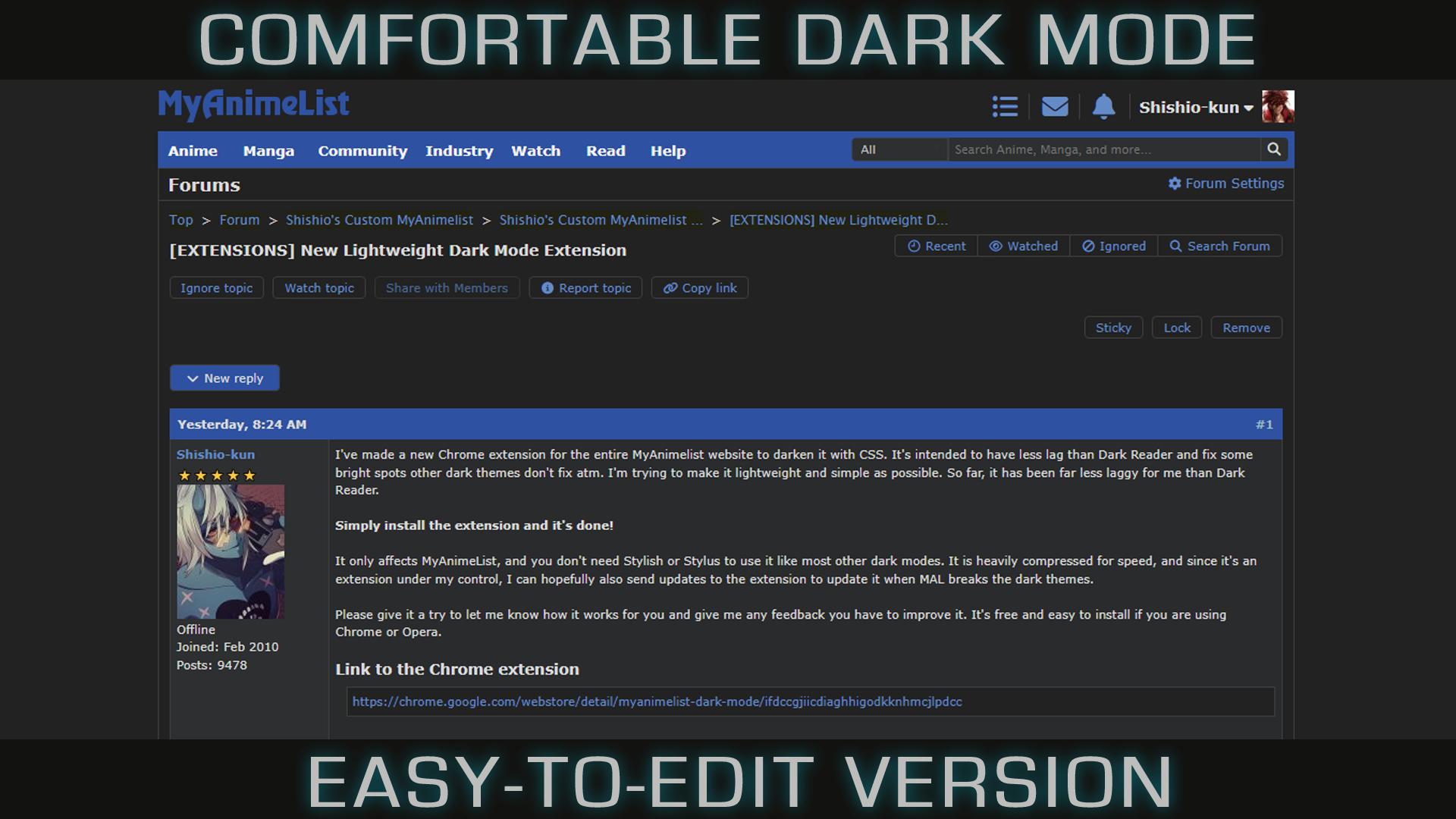 Comfortable Dark Mode [Easy to Edit]
